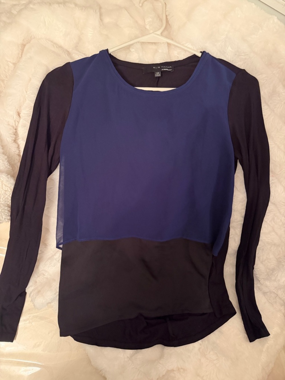 Elie Tahari Navy Blue and Black Layered Long Sleeve Top